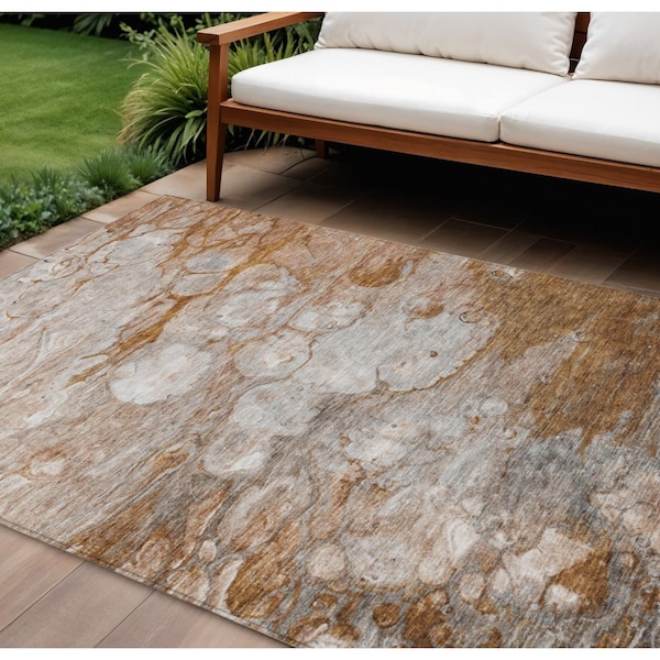 Homeroots 10' X 14' Terra Cotta Gray And Silver Abstract Washable Indoor Outdoor Area Rug 582187 - main