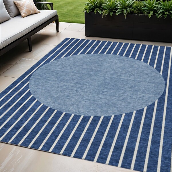 Homeroots 5' X 8' Navy Blue And Gray Striped Washable Indoor Outdoor Area Rug 597182 - main