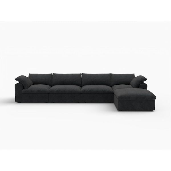 Homeroots Black Linen Blend Modular L Shaped Five Piece Corner Sectional 714579 - main