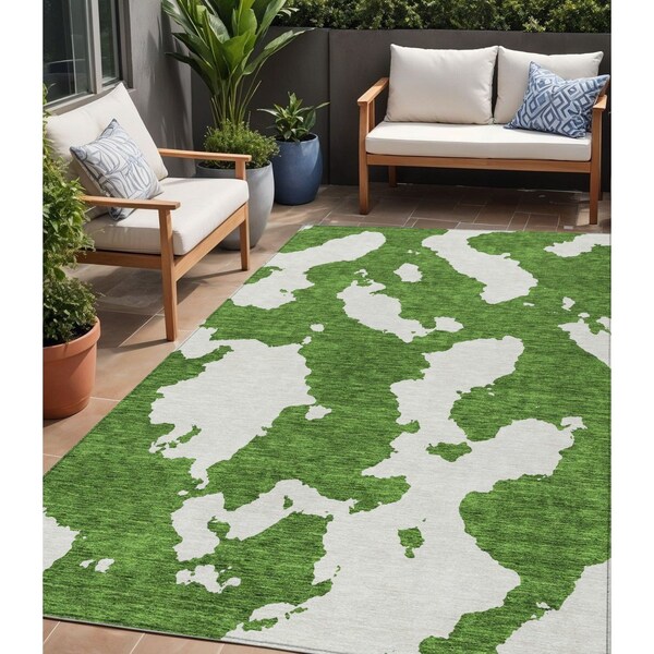 Homeroots 5' X 8' Green And Ivory Abstract Washable Indoor Outdoor Area Rug 614528 - main