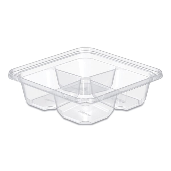 Dart TamperGuard Snack Boxes, 4-Compartment, 6.3 x 6.3 x 1.8, Clear, Plastic, 300PK SBTG4S - main