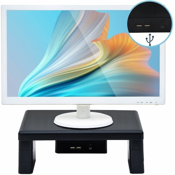 Dac Stax Ergonomic Height Adjustable Monitor Stand with 2 USB Ports, Black DTA02159 - main