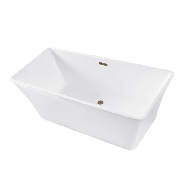 Kingston Brass 67" Acrylic Rectangular Double Ended Freestanding Tub with Drain, Glossy White/Antique Brass VTSQ672923C413 - main