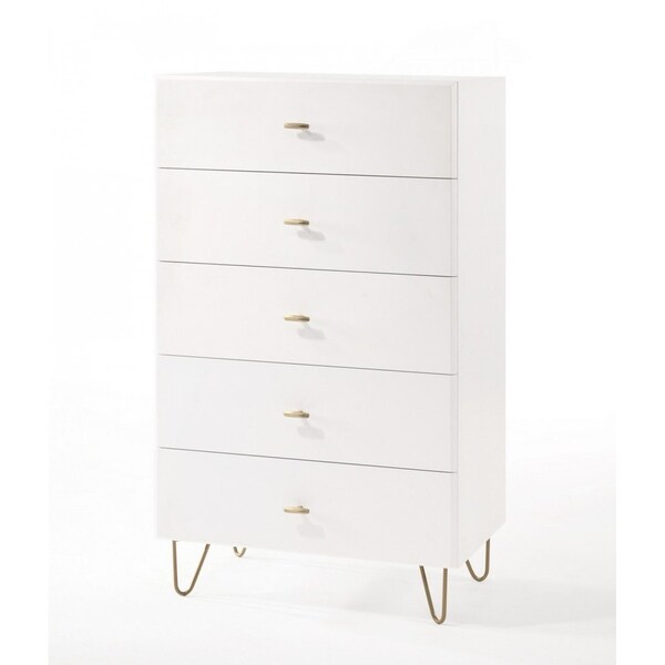Homeroots 30" White Manufactured Wood Five Drawer Chest 473084 - main