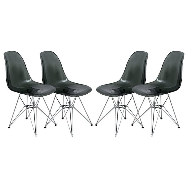 Leisuremod Cresco Plastic Dining Side Chair, Transparent Black, 4PK CR19TBL4 - main