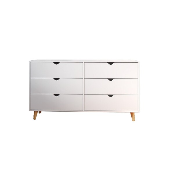 Homeroots 59" White Scoop Handle Six Drawer Double Dresser 490832 - main