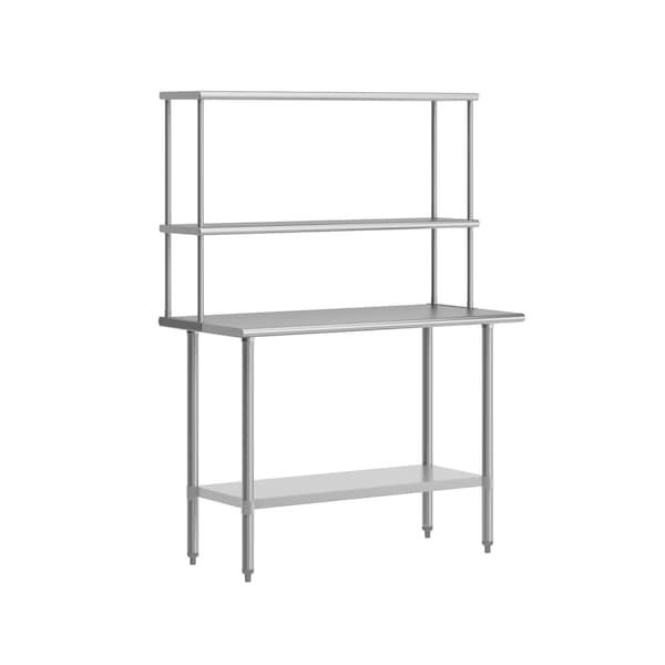 Flash Furniture Rawcliffe Work Table, 18 Gauge Stainless Steel Top Shelf and Double Overshelves and Undershelf NH-WT-2448-OSH-GG - main