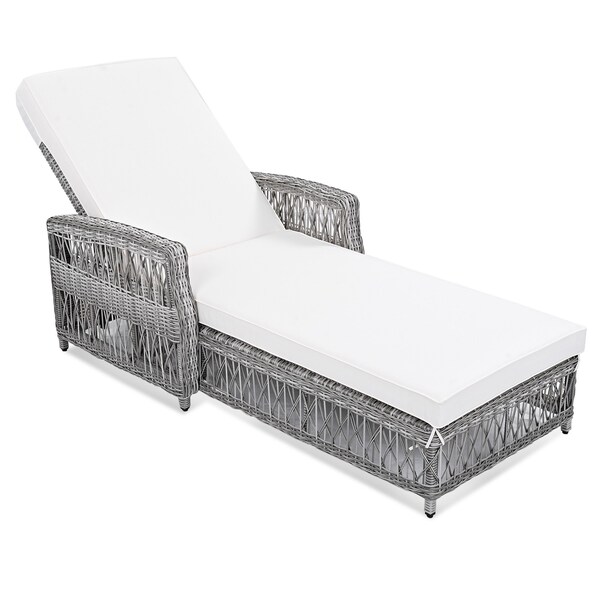 Homeroots 78" Beige Metal Outdoor Chaise Lounge with Beige Cushion 625685 - main