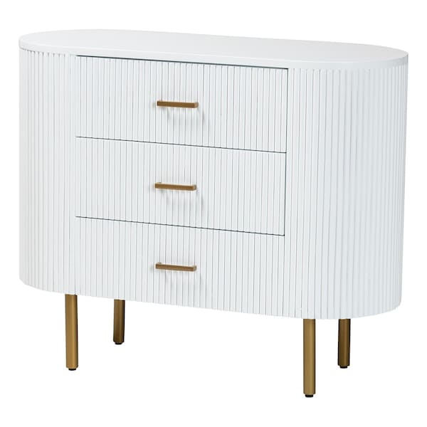 Bali & Pari Beyla Mid-Century White Fluted Wood and Gold Metal 3-Drawer Dresser 249-13931-ZORO - main