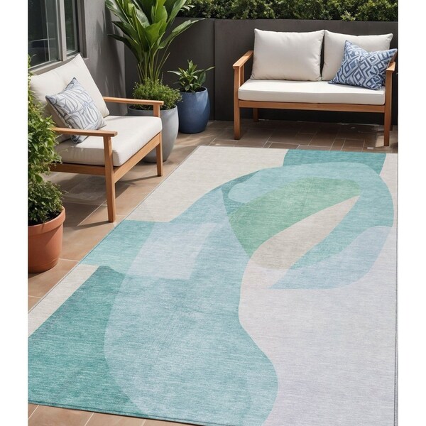 Homeroots 5' X 8' Pale Aqua And Beige Abstract Washable Indoor Outdoor Area Rug 630454 - main