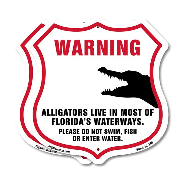 Signmission Alligator Warning Shield Sign Warning Al, 12 inch X 12 inch, Plastic Sign, 2PK SHI-P-2PACK-12-359 - main