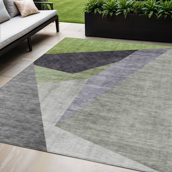 Homeroots 5' X 8' Sage Green And Charcoal Abstract Washable Indoor Outdoor Area Rug 582885 - main