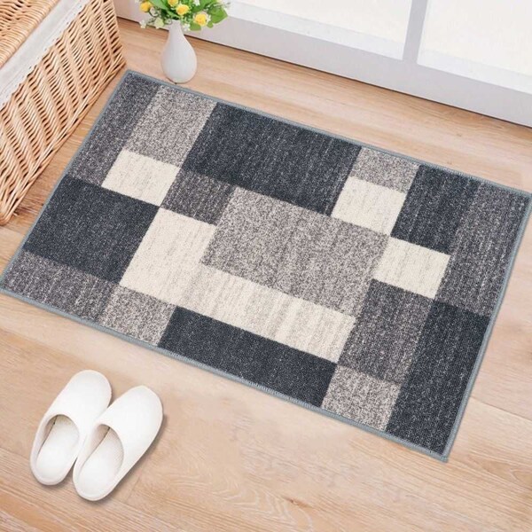 World Rug Gallery Contemporary Modern Geometric Boxes Design Non-Slip Area Rug 2 ft 7 in x 4 ft Gray 506GRAY27X4 - main