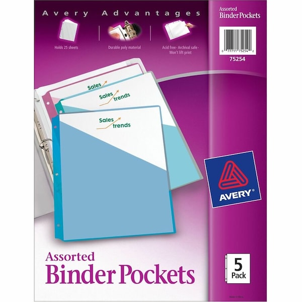 Avery Pocket, Binder, Poly, Ast, PK5 75254 - main