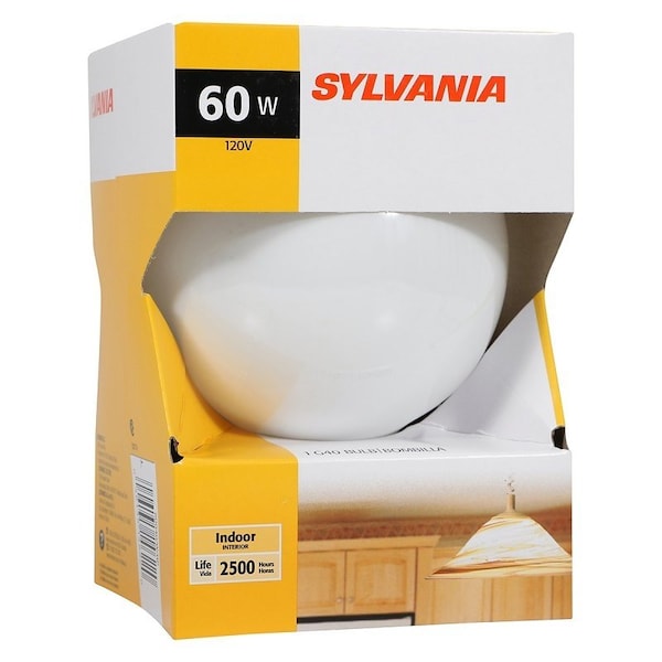 Sylvania Incandescent Lamp, 60 W, G40 Lamp, Medium Lamp Base, 490 Lumens, 5000 K Color Temp 15792 - main