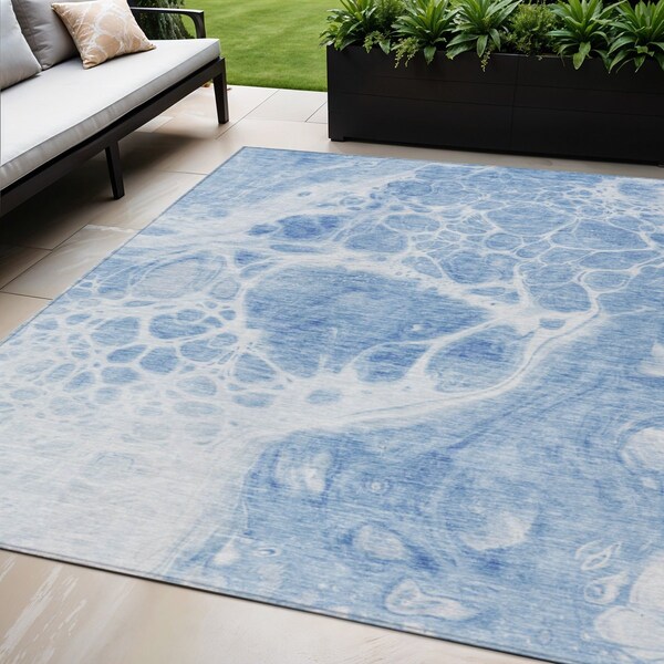Homeroots 5' X 8' Sky Blue And Denim Blue Nautical Washable Indoor Outdoor Area Rug 581498 - main