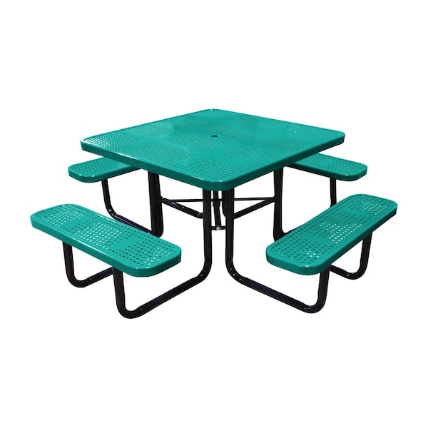 Leisure Craft 46" Square Picnic Table, Perforated Metal, Portable, Teal T46SQP-PERF-TEAL - main