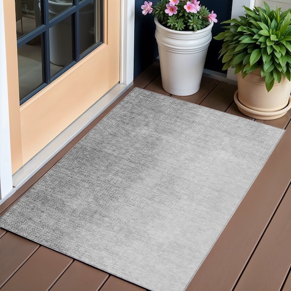 Homeroots 3' X 5' Gray And Silver Abstract Washable Indoor Outdoor Area Rug 588226 - main