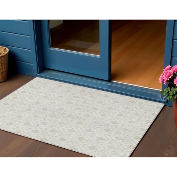 Homeroots 3' X 5' Ivory And Beige Geometric Washable Indoor Outdoor Area Rug 595745 - main