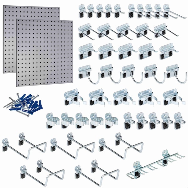 Triton Products 46 pc LocHook Assortment W/ (2) 24" W x 24" H Gray 18-Gauge Steel Square Hole Pegboards LB1-GKit - main