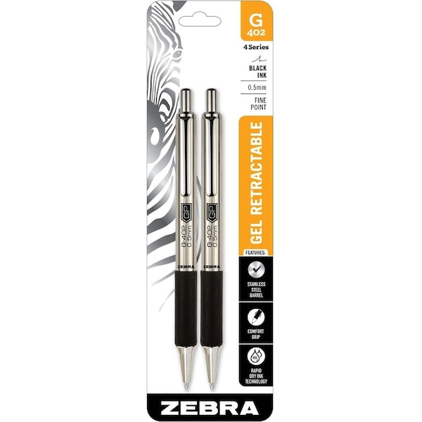 Zebra Pen G-402 Retractable Gel 0.5mm Black 2pk 49212 - main