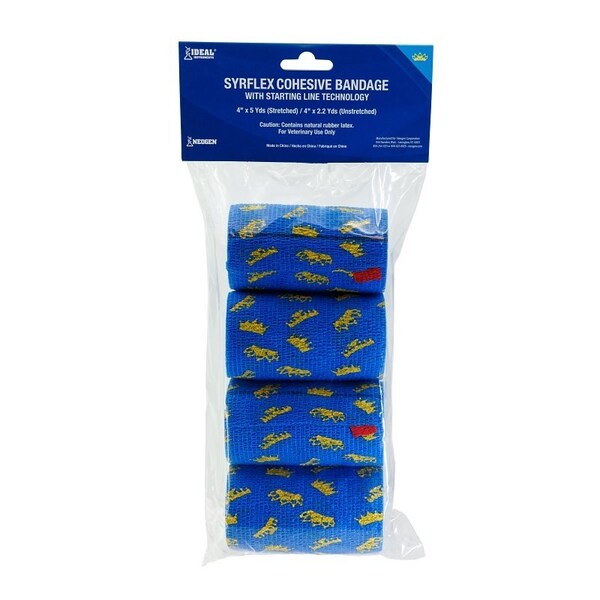 Neogen Ideal SyrFlex Crown Cohesive Bandage, 5 yd L, 4 in W, Rubber Latex Bandage, Blue TA3400BLUP-4PK - main