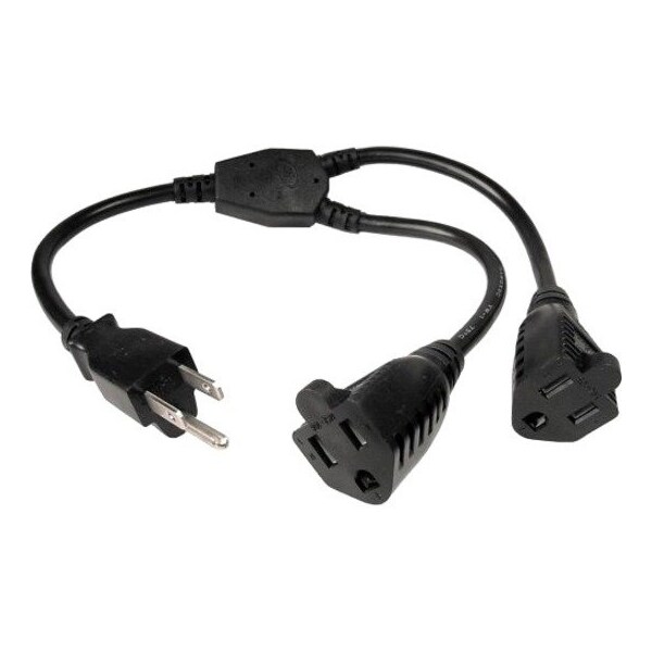 Cable Wholesale Power Y Cord, Black, NEMA 5-15P to Dual NEMA 5-15R, 16AWG, 13 Amp, 14 inch 10W1-04201Y - main