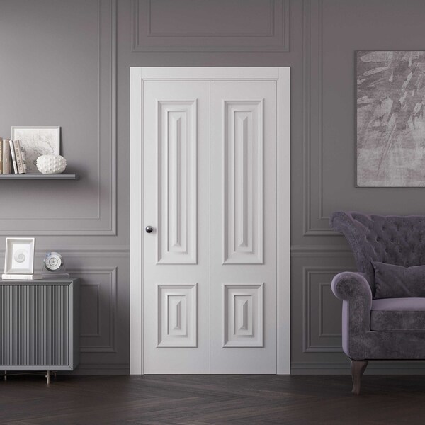 Sartodoors Sliding Closet Bi-fold Doors 72x84 inches White Solid Core Modern Interior ROYAL9822BF-EMAL-7284 - main