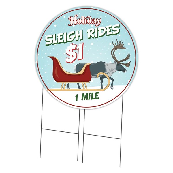 Signmission Sleigh Rides Double Sided Corrugated Plastic Circle Yard Sign, C-36-CIR-DS-WS-Sleigh Rides C-36-CIR-DS-WS-Sleigh Rides - main