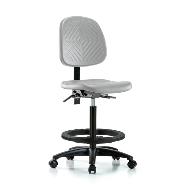 Blue Ridge Ergonomics Poly Chair - High Bench Height with Medium Back, Seat Tilt, Black Foot Ring, & Casters in Gray Poly PHBCH-MB-RG-T1-A0-BF-RC-GRY - main