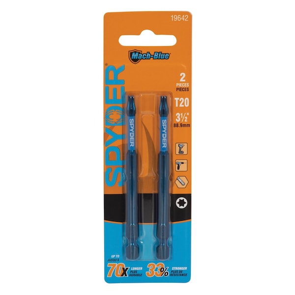 Spyder T20 x 3-1/2-Inch Mach-Blue Driver Bit, 2PK 19642 - main