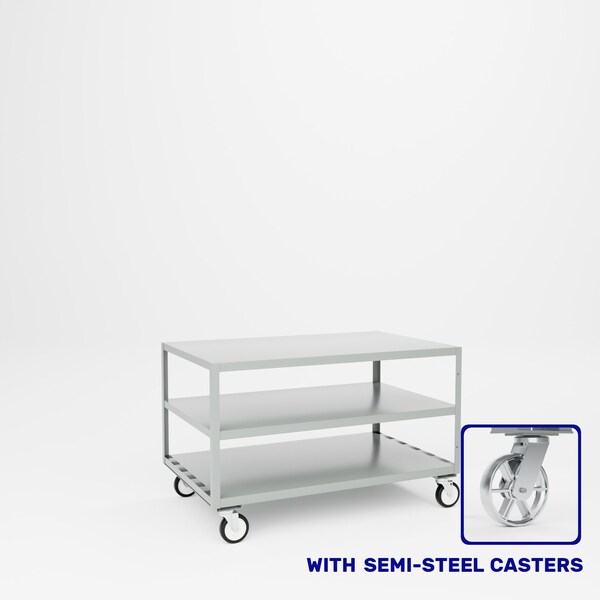 Pucel Mobile Table, 48 in W x 30 in D x 30 in H, Three Shelf, Gray MT-3048-3S - main