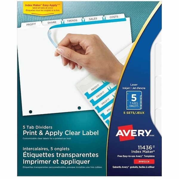 Avery reg Print Apply Clear Label Dividers Index Maker Easy Apply Label Strip, White AVE11436 - main