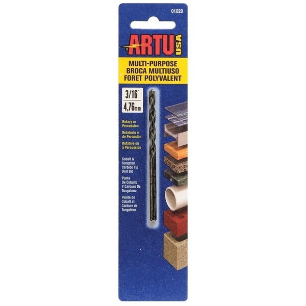 Artu 0 Jobber Drill Bit, 316 in Dia, 312 in OAL, Parabolic Flute, 316 in Dia Shank, Straight Shank 1020 - main