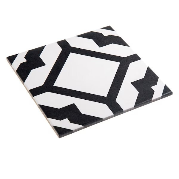 Andova Tiles Luv Enchanted Black and White 8-in Encaustic Matte Porcelain Wall & Floor Tile ANDLUV450 - main