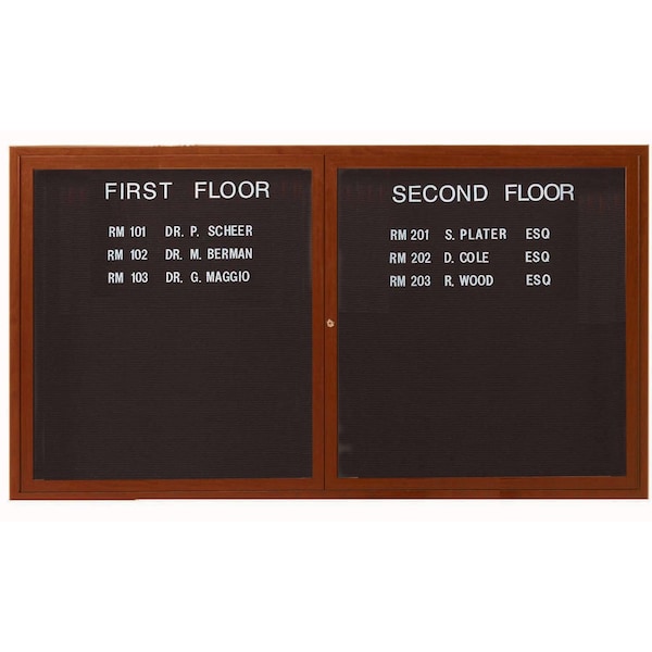 Aarco Enclosed Letter Board Directory w/ Aluminum Oak Wood Look Finish Frame, 36''Hx60''W, 2 Door Unit ADCO3660R - main