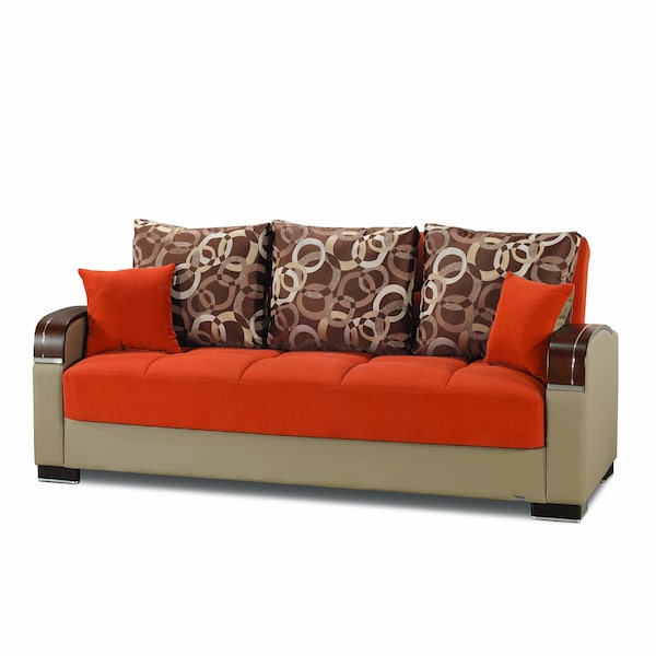 Homeroots 87" Orange Chenille Sleeper Sofa And Toss Pillows With Brown Legs 607143 - main