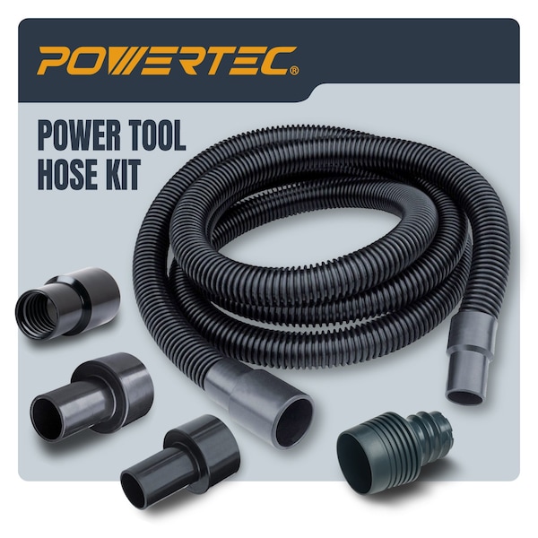 Powertec 10 ft. Dust Collection Hose Kit with 5 Fittings & a Tapered Reducer for Woodworking Power Tools 70477N - main