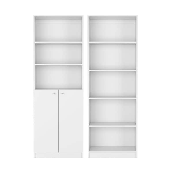 Homeroots Set of Two White Wood Five Tier Modular Bookcase with Two Doors, 2PK 546614 - main