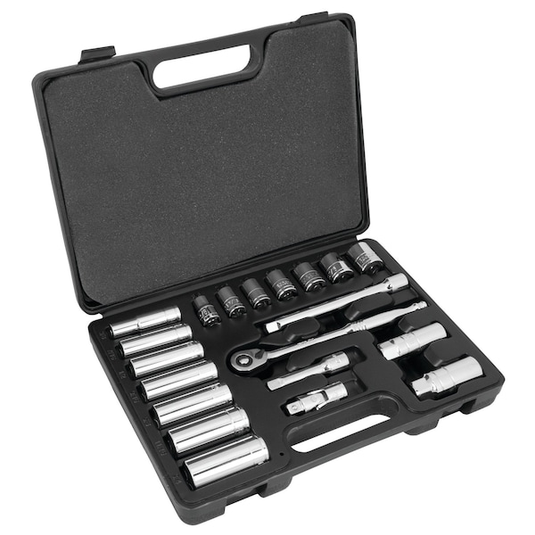 Performance Tool 20 pc. 3/8 in. Dr. SAE Socket Set, 6pt Sockets, Ratchet, Extensions W38911 - main