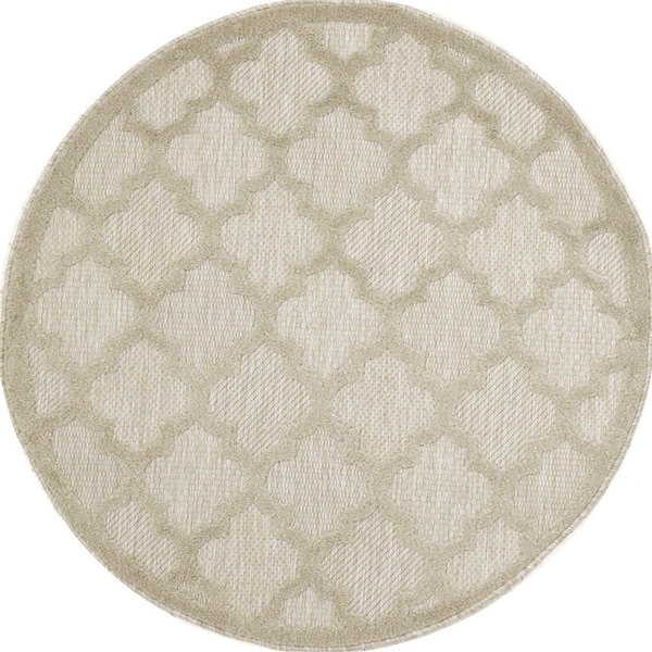 Homeroots 4' Cream And Beige Round Geometric Indoor Outdoor Area Rug 572336 - main