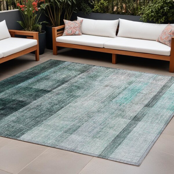 Homeroots 9' X 12' Teal Ombre Washable Non Skid Indoor Outdoor Area Rug 563689 - main