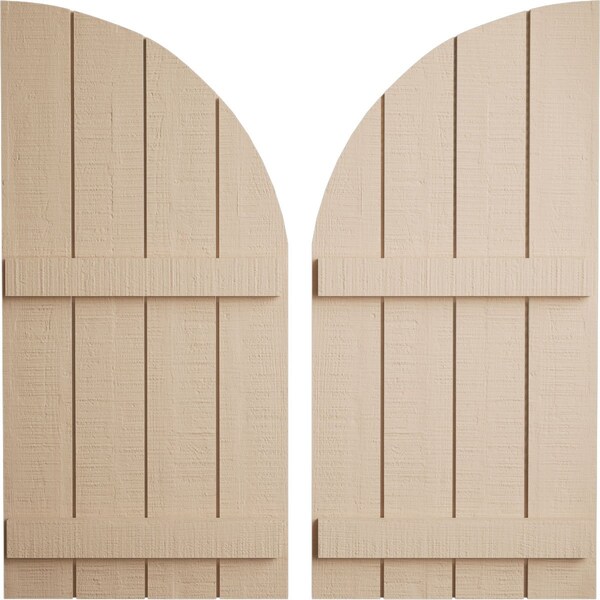 Ekena Millwork Rough Cedar 4 Board Joined Board-n-Batten w/Quarter Round Arch Top Faux Wood Shutters, 22W x 84H, PR SHUBJQ22X84RCPR - main