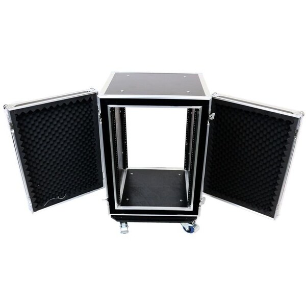 Deejay Led Fly Drive Case 16u Space Shock Mount Amplifier Case - 21-Inch Body Depth with Wheels TBH16UADSM21W - main