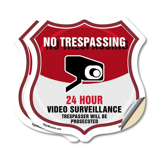 Signmission No Trespassing Shield Sign 24 Hour Video, 4 inch X 4 inch, Vinyl Decal, 2PK SHI-D-2PACK-4-420 - main