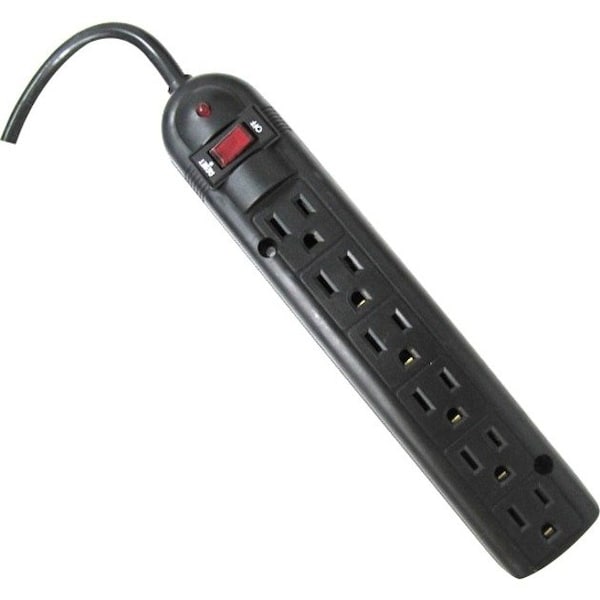 Weltron 6 Outlet Black Plastic Surge Protector w/ 20ft Cord WSP-600PLF-20BK - main