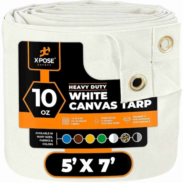 Xpose Safety Tarp, 5 ft X 7 ft, 10 oz, White, Canvas CTW10-57-X - main