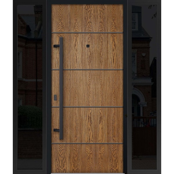 Vdomdoors Steel Door Deux 6683 Natural Oak 2 Sidelight Exterior Windows Sidelites/ Entry Door Painted W12+36+ DEUX6683EXD-OAK-W12+36+12 X H80-RH-I - main