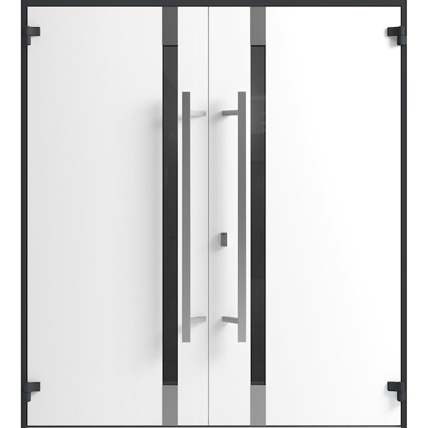 Vdomdoors Front Exterior Prehung Aluminum Double Doors Ronex1011 Grey Mirrored Clear Glass Entry Metal Modern RONEX1011DEXD-GRE-W72xH80-RH-O - main