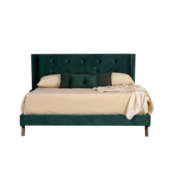 Homeroots Green Wood And Tufted Velvet Queen Bed Frame 486219 - main